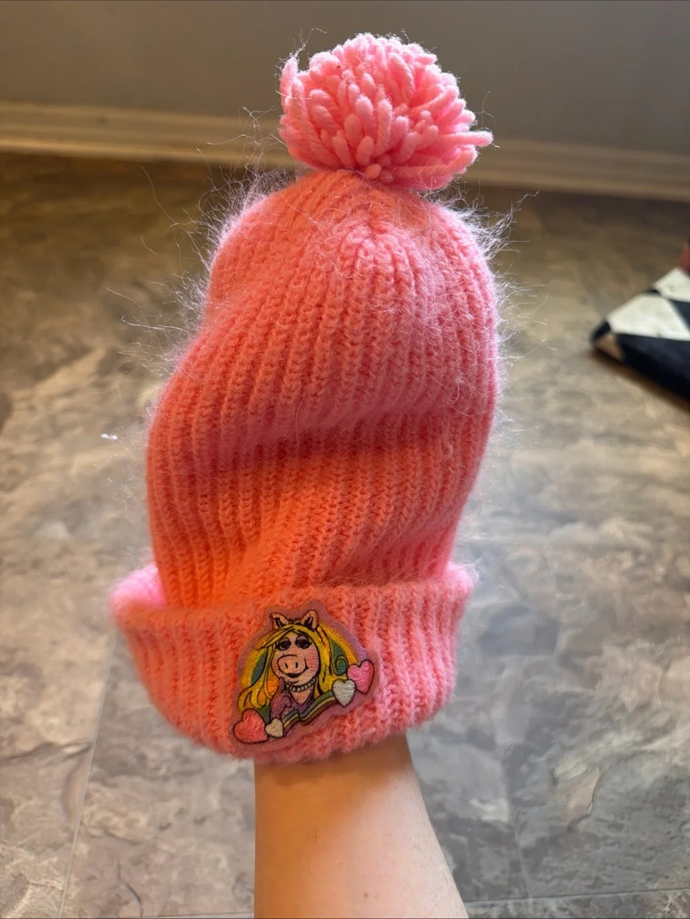 Vintage Pink Ms.Piggy Knit Beanie 80s Hat One Size Fits All